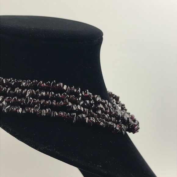 Sterling Silver 4 Strand Garnet Chip Necklace - Picture 5 of 8